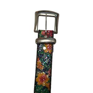 Absolutely Fresh Floral Glitter Leather Belt Made in USA 30.5”